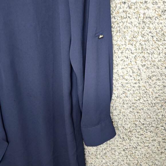 Chicos Top Womens 0 US Small Navy Blue Tunic Sheer Roll Tab Sleeve Blouse - Picture 2 of 7